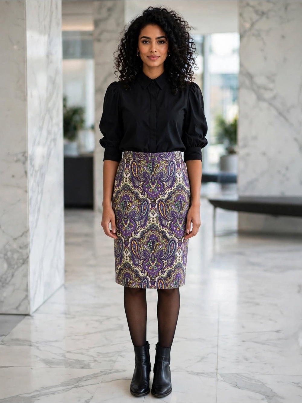 J.Crew No. 2 Pencil Skirt Size 6 Purple Paisley Boho Cottagecore Work Office